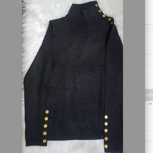 Black Embellished Button Shoulder Knitt Sweater